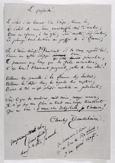 "Le Possede" autografdikt av Charles Pierre Baudelaire